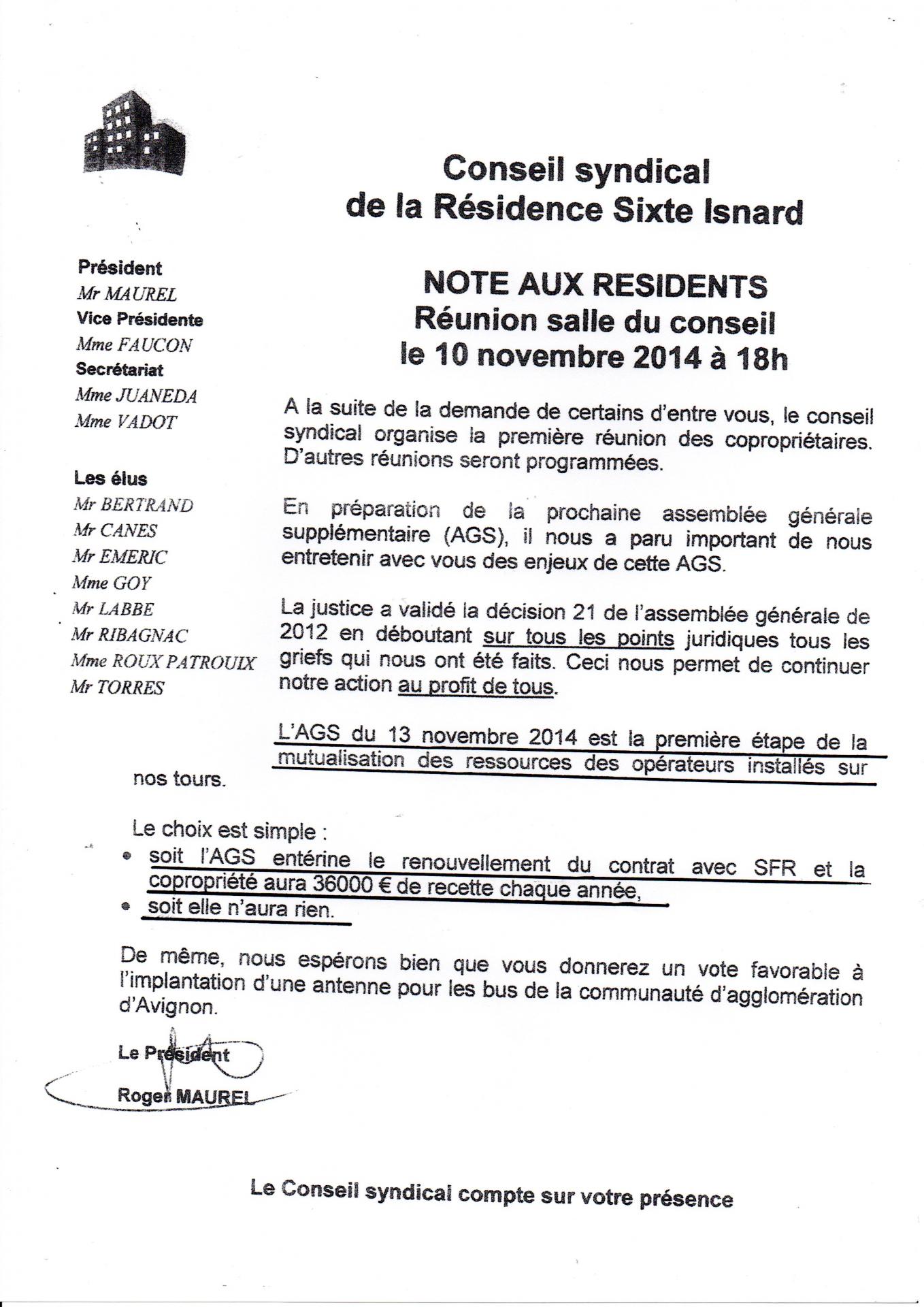 Réunion destinée a faire voter oui au bail SFR 10 11 2014